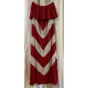 Judith March Crochet Maxi Dress Size Medium Strapless Boho Beach‎ Long Chevron